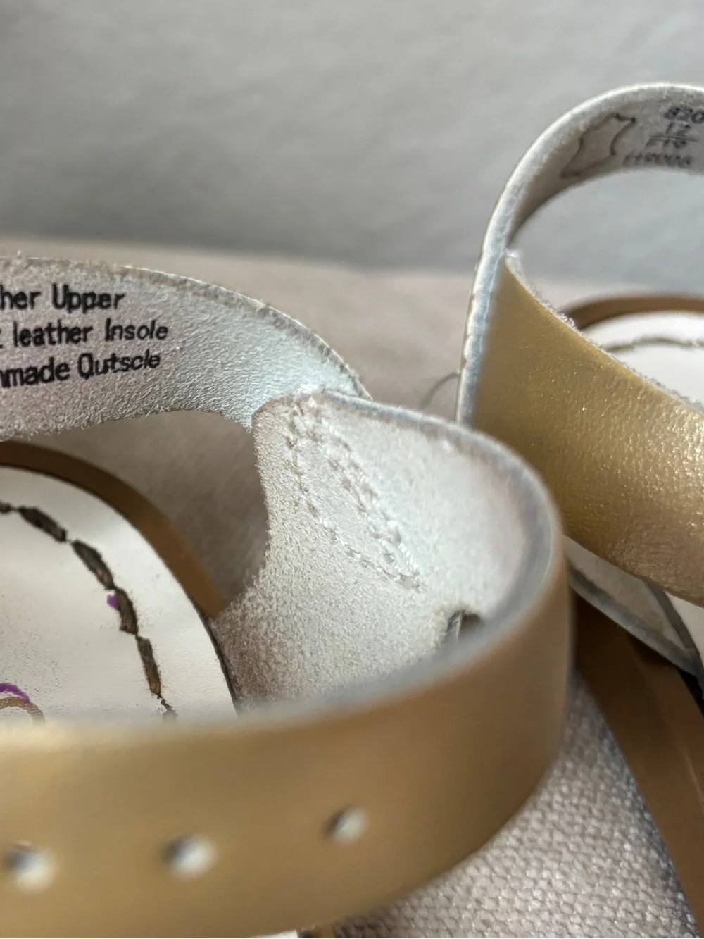 Saltwater Gold Buckle Leather Sandals Girls Size 12